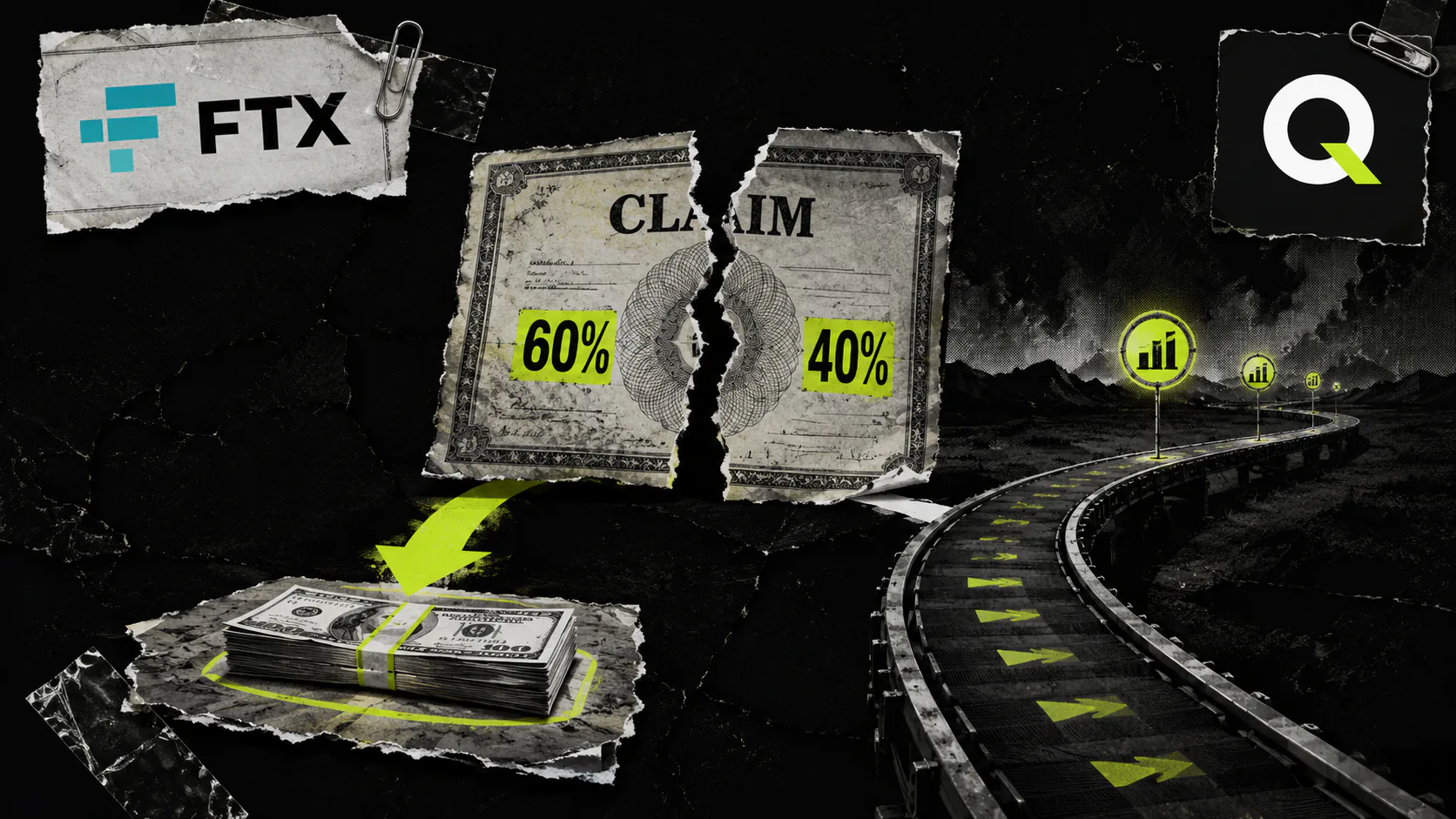 Illustrative FTX claim split: 60% sold for cash and 40% retained for future distributions.